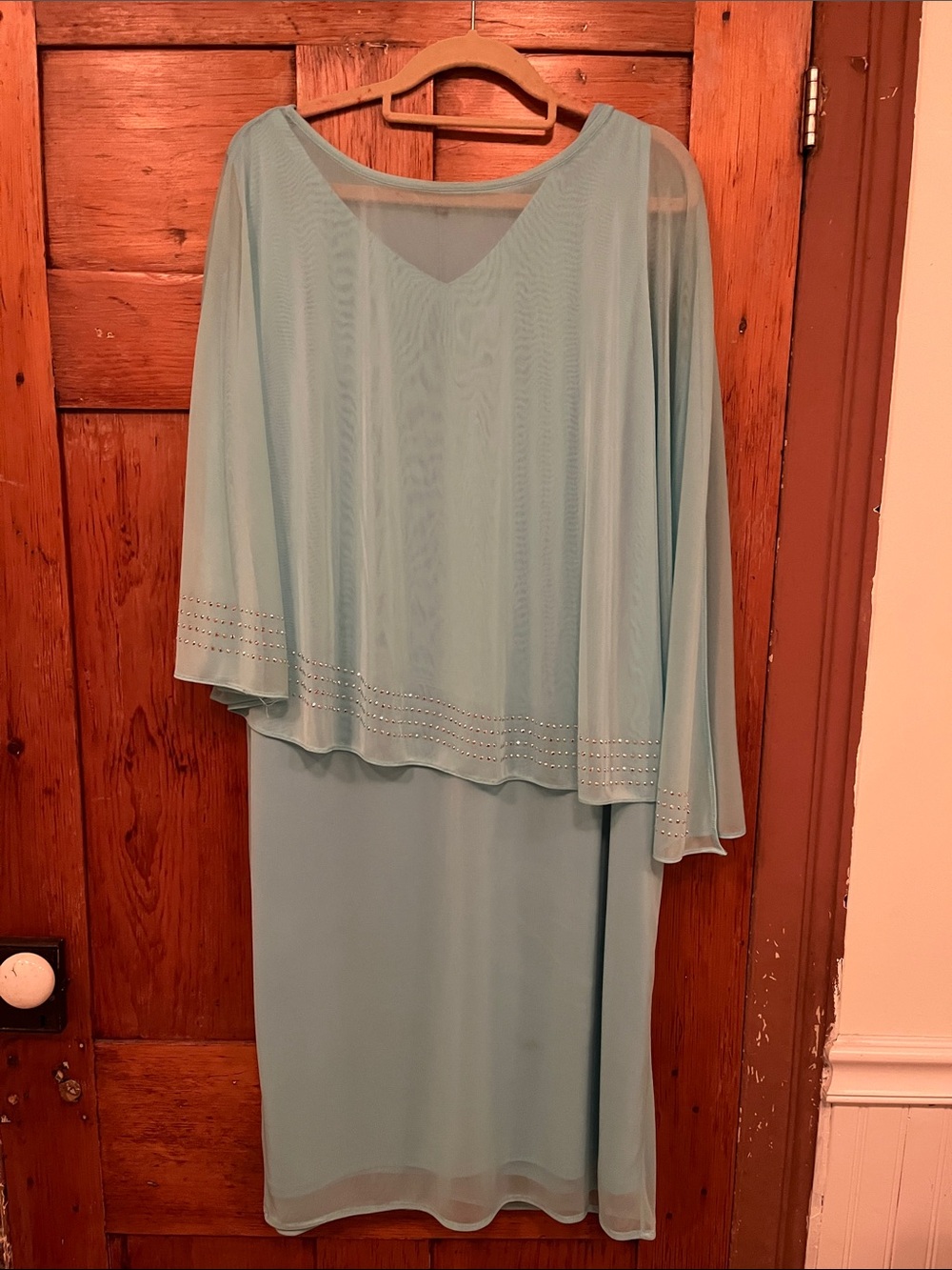 Tiana B. Sky Blue Cape-Overlay Midi Dress